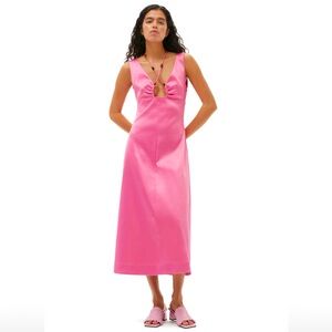 GANNI Pink Wild Orchid Double Satin Halter-Neck Dress